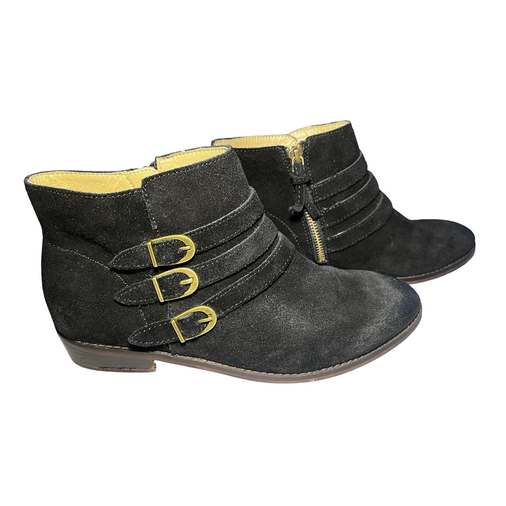 Latigo Boots Womens Size 7.5 Black Suede‎ Ankle Booties Passion Triple Buckle